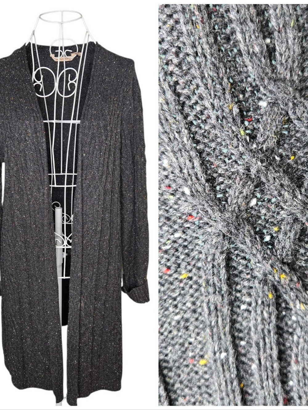 Soft Surroundings Dark Gray Confetti Specks Duster Cardigan Size Small Petite